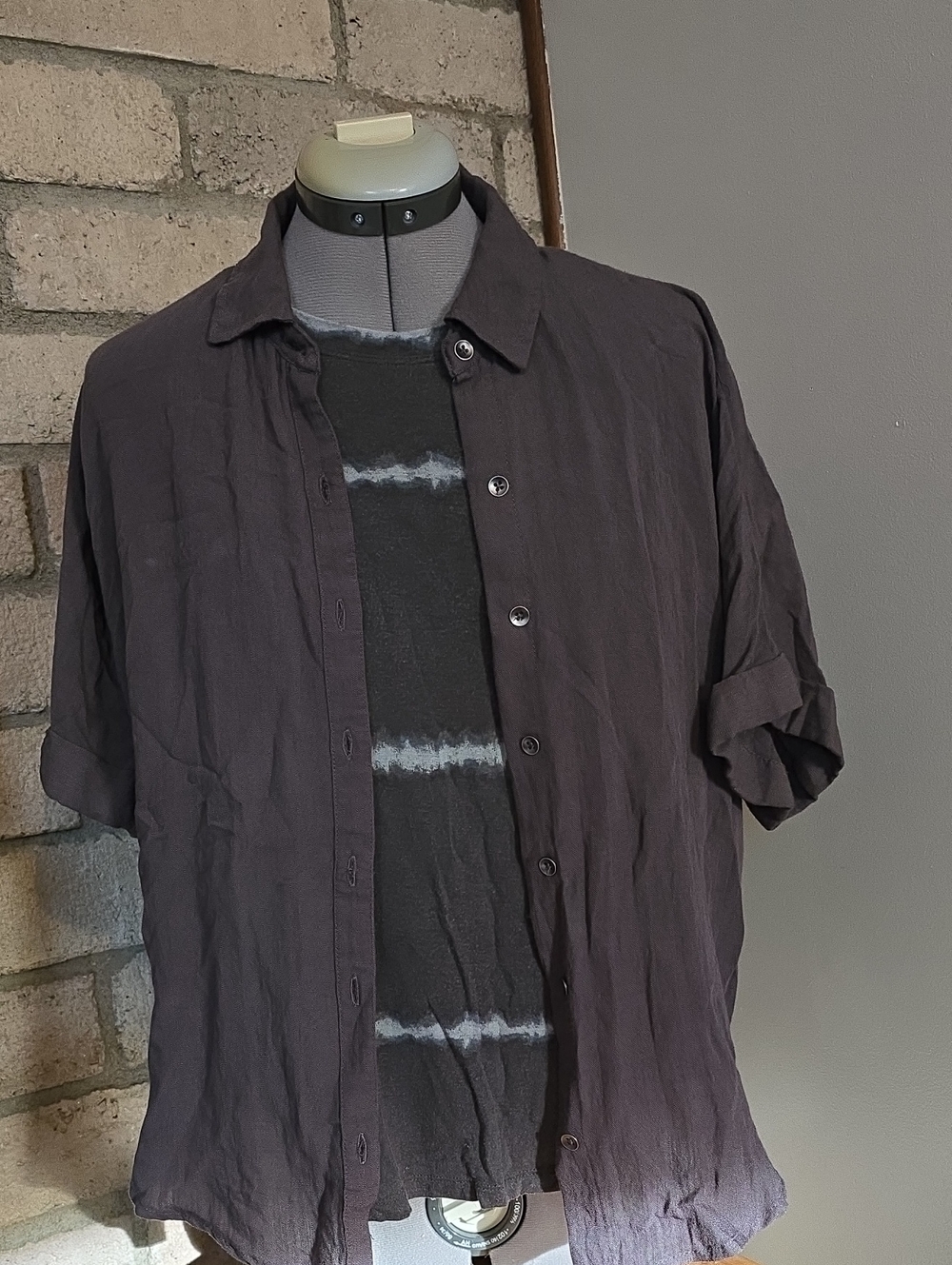 Maurices Dark Gray Linen-Blend Button Down Shirt